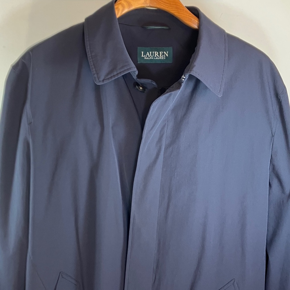 Lauren Ralph Lauren Navy Blue with Blue and Green Plaid Lining Rain Jacket